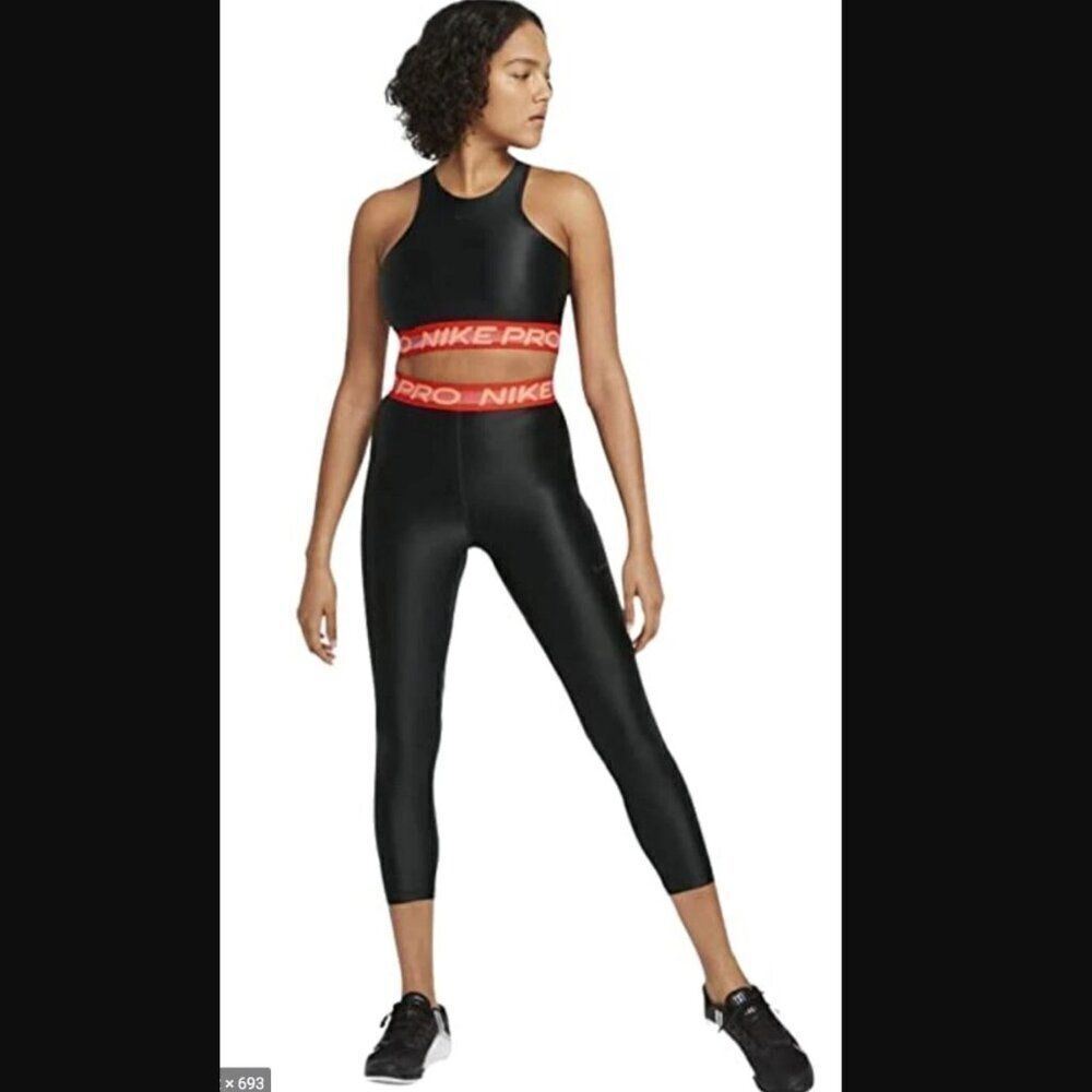 Nike Pro High Rise 7/8 Leggings Women's Black Red DA0570-010 Gym | Size S